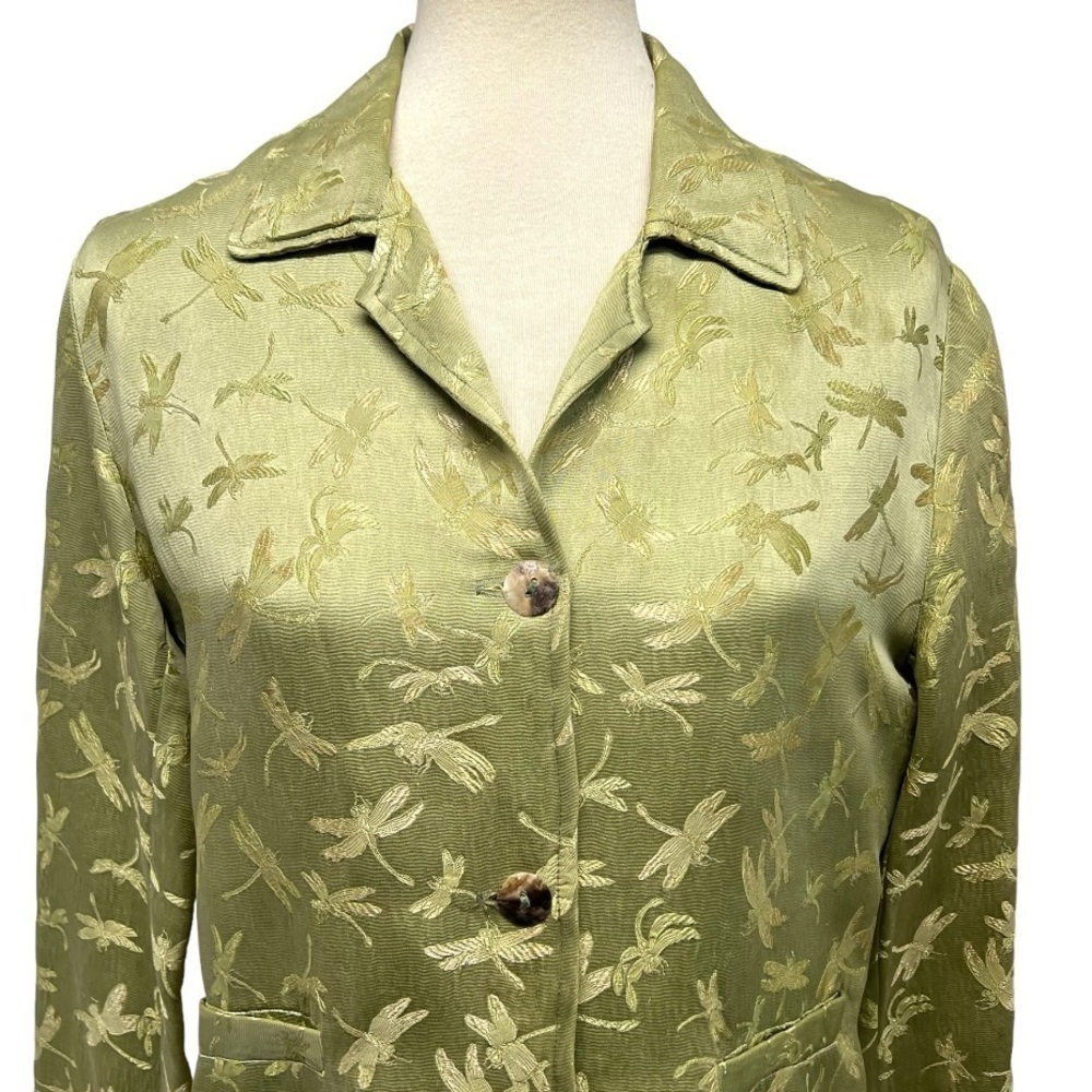 Citron Santa Monica Green Dragonfly Print Collared Button Front Jacket Medium - Picture 5 of 12